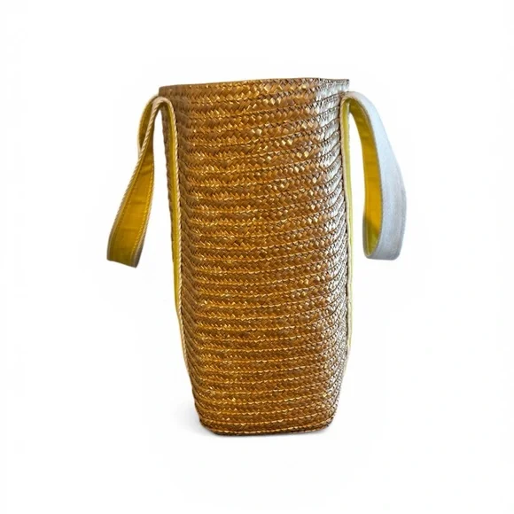 Sunny Hawaii Straw Tote Bag with Yellow Trim and Cream Handles - Picture 6 of 10